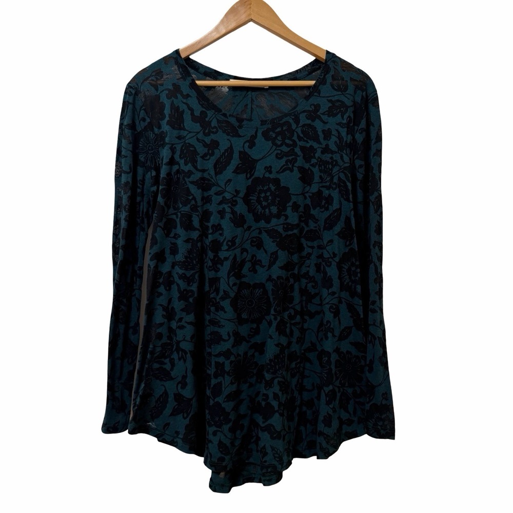 Peruvian Connection Dark Floral Semi Sheer Top Size XS/S Blue Black Whimsgoth